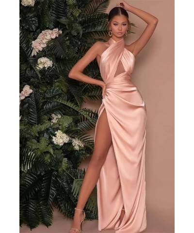 Women's Halter Wrap Prom Dresses with Slit Pleated Mermaid Long Formal Evening Gowns YG287 Olive Green $27.26 Dresses