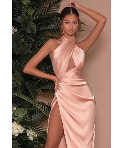 Women's Halter Wrap Prom Dresses with Slit Pleated Mermaid Long Formal Evening Gowns YG287 Olive Green $27.26 Dresses