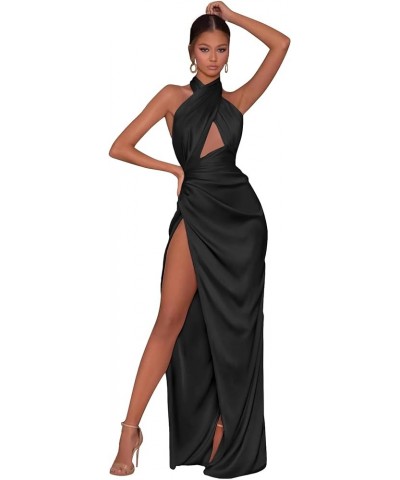 Women's Halter Wrap Prom Dresses with Slit Pleated Mermaid Long Formal Evening Gowns YG287 Olive Green $27.26 Dresses