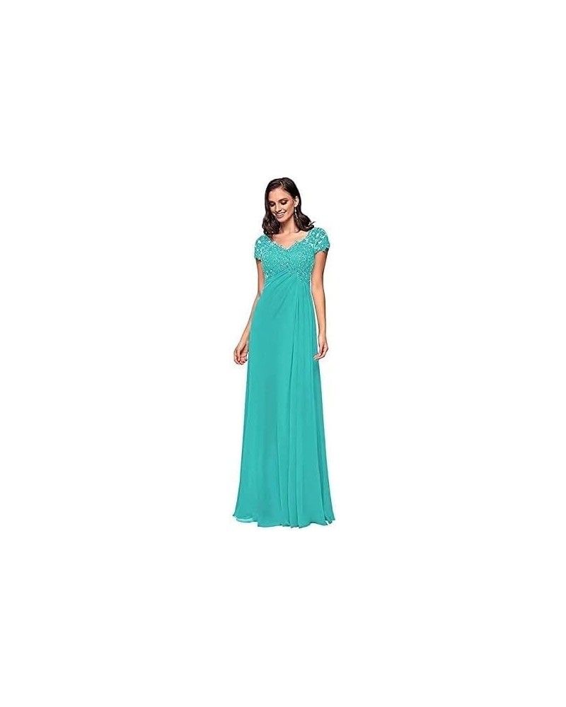 Women's Mother of The Bride Dresses with Sleeves V-Neck Lace Chiffon A-Line Evening Party Formal Gowns Plus Size Turquoise $2...