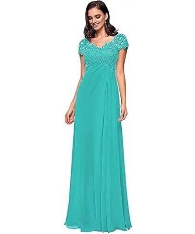 Women's Mother of The Bride Dresses with Sleeves V-Neck Lace Chiffon A-Line Evening Party Formal Gowns Plus Size Turquoise $2...