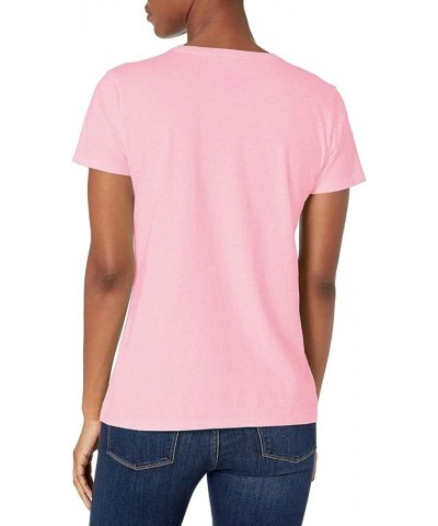 Women's Blooming French Flower Short Sleeve Cotton Tee, Graphic V-Neck T-Shirt Happy Pink $12.25 Activewear