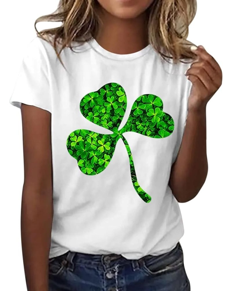 Happy St. Patrick's Day Solid Tops Women Summer Cute Irish Loose Fit Short Sleeve Shamrock Lucky Tshirts Workout Club Z55_whi...