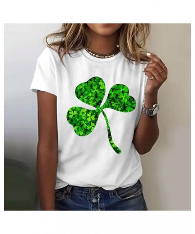 Happy St. Patrick's Day Solid Tops Women Summer Cute Irish Loose Fit Short Sleeve Shamrock Lucky Tshirts Workout Club Z55_whi...