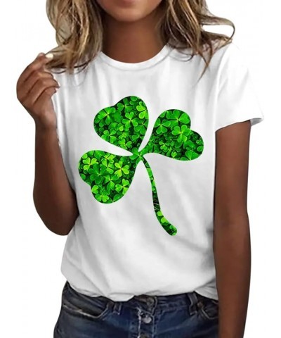 Happy St. Patrick's Day Solid Tops Women Summer Cute Irish Loose Fit Short Sleeve Shamrock Lucky Tshirts Workout Club Z55_whi...