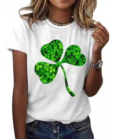 Happy St. Patrick's Day Solid Tops Women Summer Cute Irish Loose Fit Short Sleeve Shamrock Lucky Tshirts Workout Club Z55_whi...