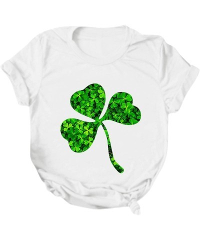 Happy St. Patrick's Day Solid Tops Women Summer Cute Irish Loose Fit Short Sleeve Shamrock Lucky Tshirts Workout Club Z55_whi...