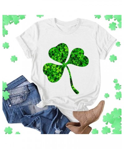 Happy St. Patrick's Day Solid Tops Women Summer Cute Irish Loose Fit Short Sleeve Shamrock Lucky Tshirts Workout Club Z55_whi...