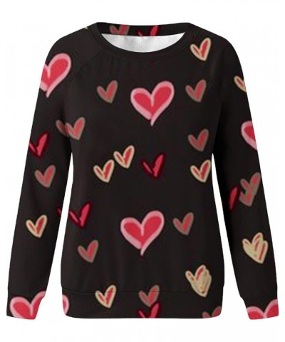 Valentine's Day Sweatshirt Women Long Sleeve Crew Neck Shirts Heart Print Blouse Casual Pullover Loose Fit Tunic Tops 4❤❤blac...