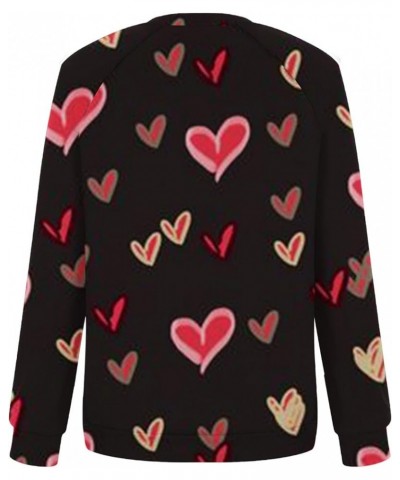 Valentine's Day Sweatshirt Women Long Sleeve Crew Neck Shirts Heart Print Blouse Casual Pullover Loose Fit Tunic Tops 4❤❤blac...