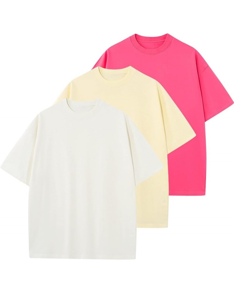 Men's Cotton T-Shirts Oversized Unisex Short Sleeve Crew Neck Loose Basic Tops Solid Athletic Lightweight White+pink+beige $1...