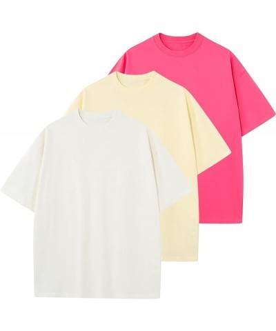 Men's Cotton T-Shirts Oversized Unisex Short Sleeve Crew Neck Loose Basic Tops Solid Athletic Lightweight White+pink+beige $1...