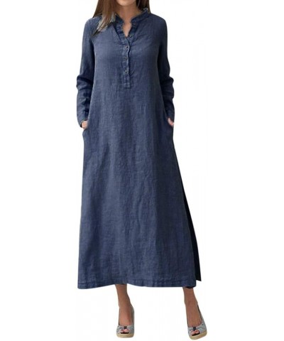 Women's Cotton Linen Casual Summer Dress Beach Vacation V Neck Short Sleeve Loose Going Out Dress Plus Size 3-navy $10.44 Dre...