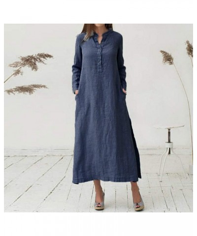 Women's Cotton Linen Casual Summer Dress Beach Vacation V Neck Short Sleeve Loose Going Out Dress Plus Size 3-navy $10.44 Dre...