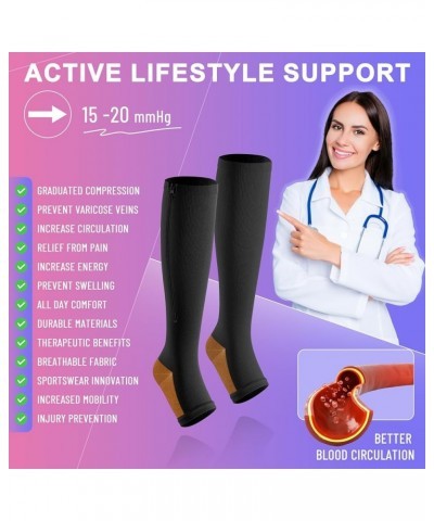 Zipper Compression Socks Men & Women - 2 Pairs Of 15-20mmhg Open Toe Compression Socks Knee High,Suit For Running 3X-Large Bl...