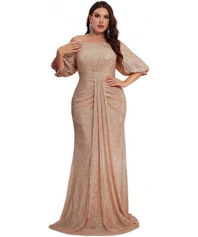 Women's Plus Size Off Shoulder Puff Sleeve Sequin Formal Maxi Dress Evening Party Gowns Gold $36.00 Dresses