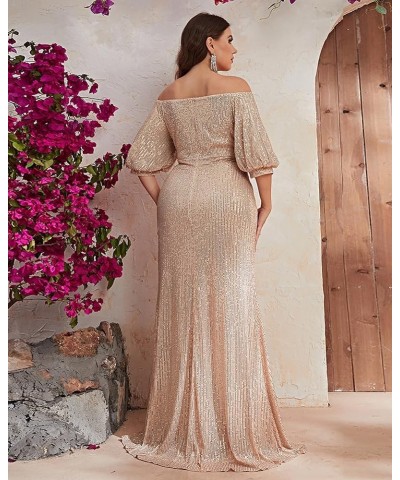 Women's Plus Size Off Shoulder Puff Sleeve Sequin Formal Maxi Dress Evening Party Gowns Gold $36.00 Dresses