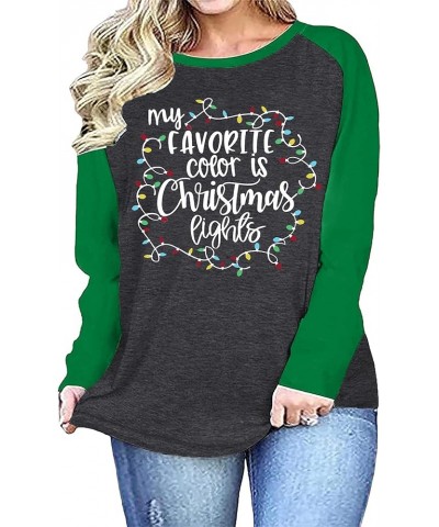 Plus Size Christmas Shirts Women My Favorite Color is Christmas Lights Shirt Plaid Raglan Long Sleeve Tops Green $10.00 T-Shirts