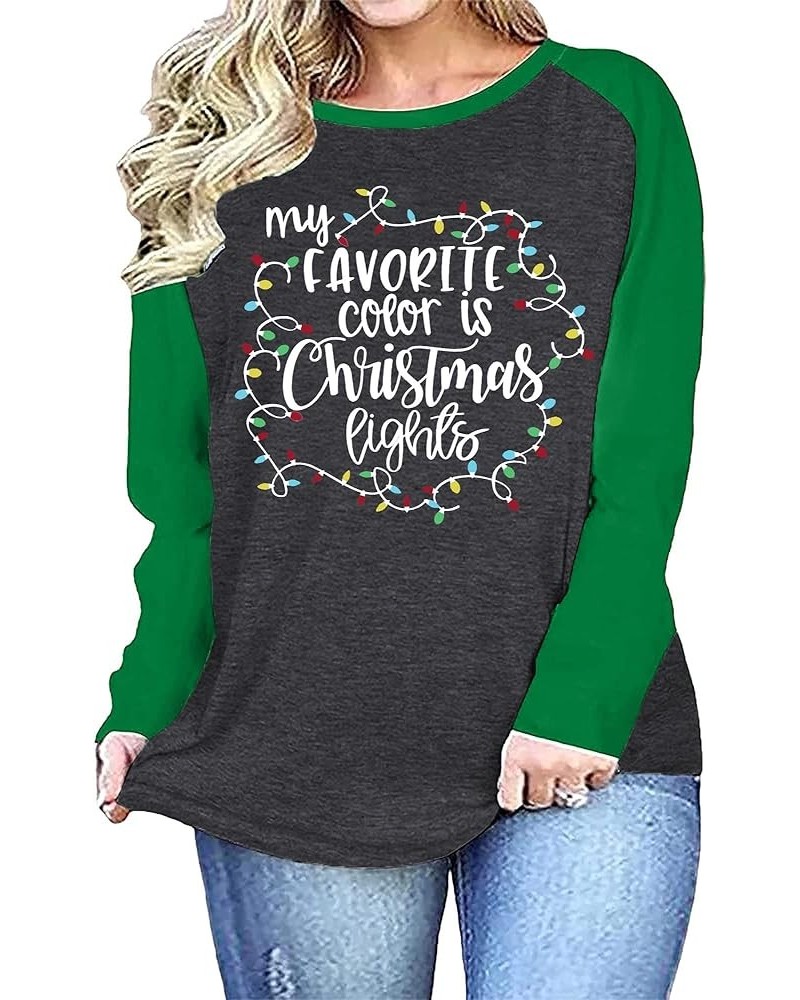 Plus Size Christmas Shirts Women My Favorite Color is Christmas Lights Shirt Plaid Raglan Long Sleeve Tops Green $10.00 T-Shirts