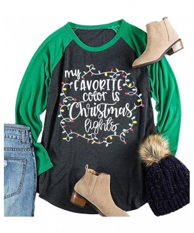 Plus Size Christmas Shirts Women My Favorite Color is Christmas Lights Shirt Plaid Raglan Long Sleeve Tops Green $10.00 T-Shirts