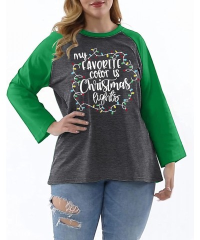 Plus Size Christmas Shirts Women My Favorite Color is Christmas Lights Shirt Plaid Raglan Long Sleeve Tops Green $10.00 T-Shirts