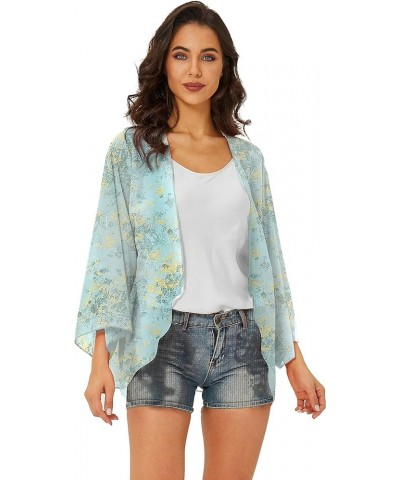 Women's Chiffon Boho Kimono Cardigan Beach Cover Shawl Green Flower $11.79 Sweaters