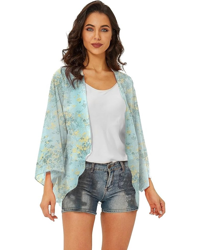 Women's Chiffon Boho Kimono Cardigan Beach Cover Shawl Green Flower $11.79 Sweaters