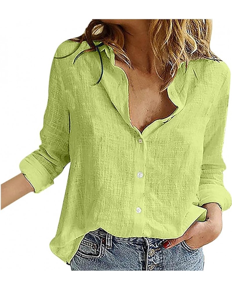 Cotton Linen Tops for Women Casual Long Sleeve Shirts Fashion Daisy Print Tunic Lapel Button Down Blouse Z2-green $6.59 Blouses