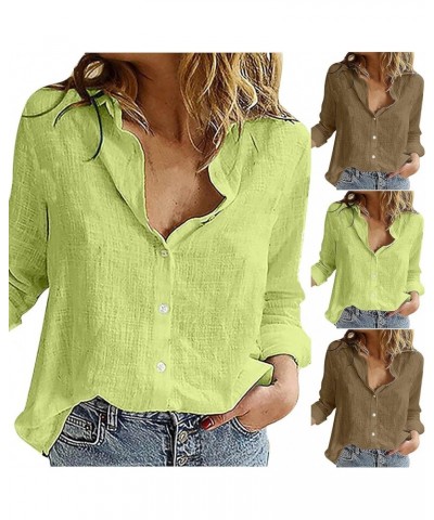 Cotton Linen Tops for Women Casual Long Sleeve Shirts Fashion Daisy Print Tunic Lapel Button Down Blouse Z2-green $6.59 Blouses