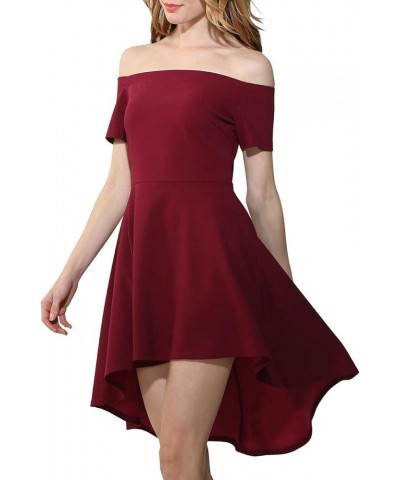 Womens Off Shoulder Short Sleeve Swallowtail Dress High Low Flare Skater Dress Wine Red $10.80 Dresses