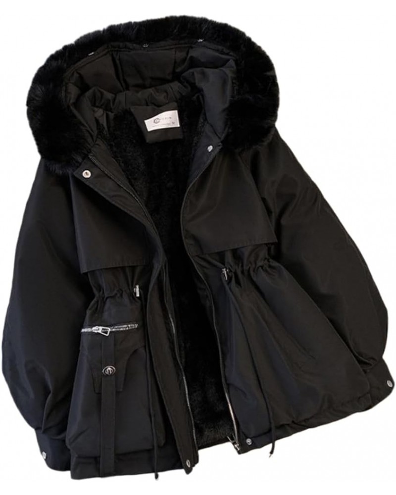 Women's Cute Solid Mid-Length Parka Winter Weatherproof Outerwear Jacket Soft Thicken Warm Snow Coat Black $34.01 Jackets