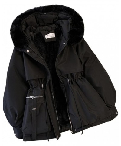 Women's Cute Solid Mid-Length Parka Winter Weatherproof Outerwear Jacket Soft Thicken Warm Snow Coat Black $34.01 Jackets