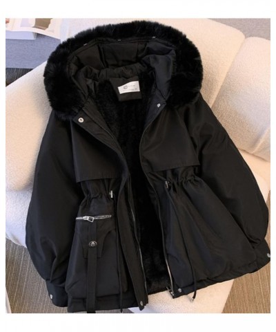 Women's Cute Solid Mid-Length Parka Winter Weatherproof Outerwear Jacket Soft Thicken Warm Snow Coat Black $34.01 Jackets