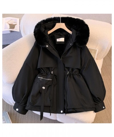 Women's Cute Solid Mid-Length Parka Winter Weatherproof Outerwear Jacket Soft Thicken Warm Snow Coat Black $34.01 Jackets