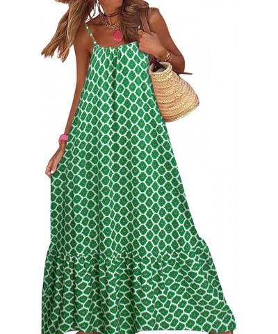 Women Boho Print Flowy Long Dress Spaghetti Strap Backless Maxi Dress Smocked Tiered Beach Party Loose Sundress Light Green $...