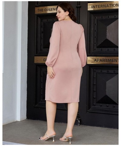 Womens Plus Size Ruched Wrap Cocktail Dresses Long Puff Sleeve Wedding Guest Midi Dress Pink $13.72 Dresses