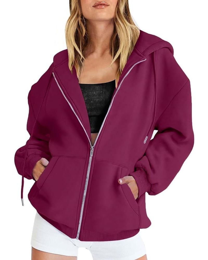 Womens Winter Fuzzy Fleece Jacket Sweatshirt Casual Drawstring Clothing Zipper Track Jacket Solid Color Hooded Purple-e $10.9...