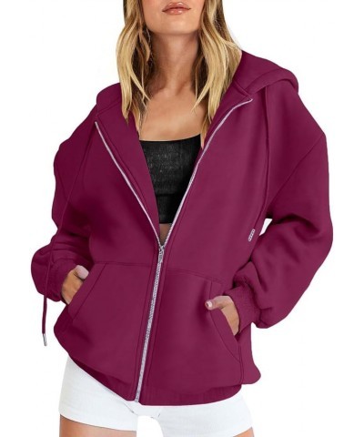 Womens Winter Fuzzy Fleece Jacket Sweatshirt Casual Drawstring Clothing Zipper Track Jacket Solid Color Hooded Purple-e $10.9...