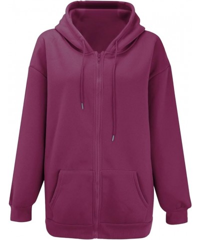 Womens Winter Fuzzy Fleece Jacket Sweatshirt Casual Drawstring Clothing Zipper Track Jacket Solid Color Hooded Purple-e $10.9...