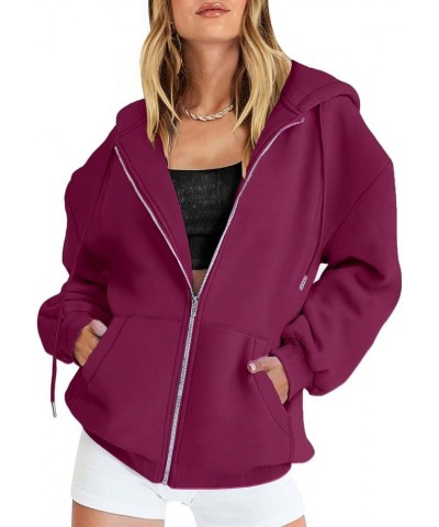 Womens Winter Fuzzy Fleece Jacket Sweatshirt Casual Drawstring Clothing Zipper Track Jacket Solid Color Hooded Purple-e $10.9...