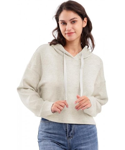 Womens Cropped Hoodie Casual Long Sleeve Crop Top Sweatshirt with Hood Beige $20.39 Hoodies & Sweatshirts