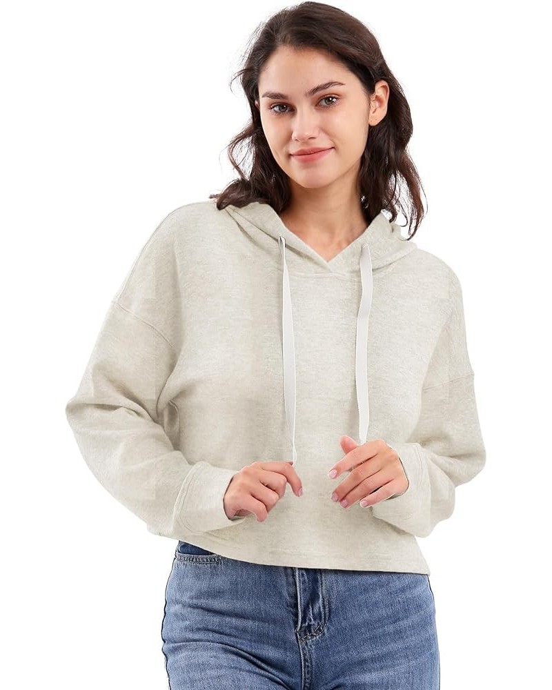 Womens Cropped Hoodie Casual Long Sleeve Crop Top Sweatshirt with Hood Beige $20.39 Hoodies & Sweatshirts