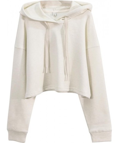 Womens Cropped Hoodie Casual Long Sleeve Crop Top Sweatshirt with Hood Beige $20.39 Hoodies & Sweatshirts