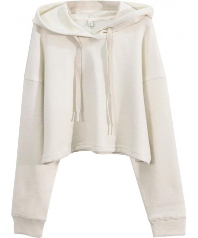 Womens Cropped Hoodie Casual Long Sleeve Crop Top Sweatshirt with Hood Beige $20.39 Hoodies & Sweatshirts