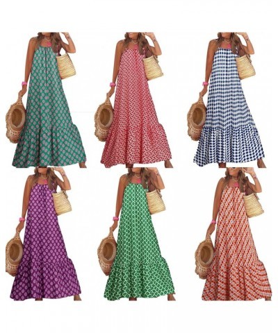 Women Boho Print Flowy Long Dress Spaghetti Strap Backless Maxi Dress Smocked Tiered Beach Party Loose Sundress Light Green $...