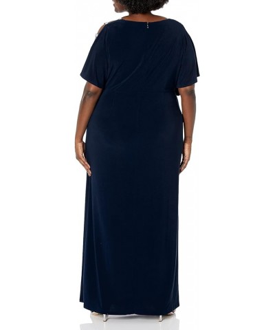 Women's Plus Size Long Knot Dress with Embellished Short Sleeve Navy Embellishment $40.94 Dresses