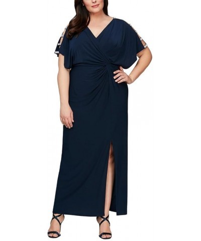 Women's Plus Size Long Knot Dress with Embellished Short Sleeve Navy Embellishment $40.94 Dresses