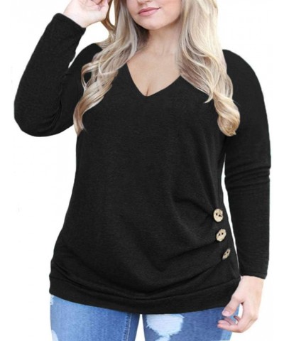 Women's Plus Size Buttons Decor Tunic Tops Causal Long Sleeve Blouse Shirts 12v_black $10.32 Blouses