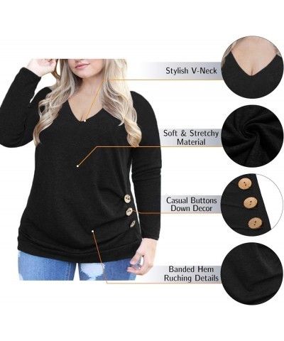 Women's Plus Size Buttons Decor Tunic Tops Causal Long Sleeve Blouse Shirts 12v_black $10.32 Blouses