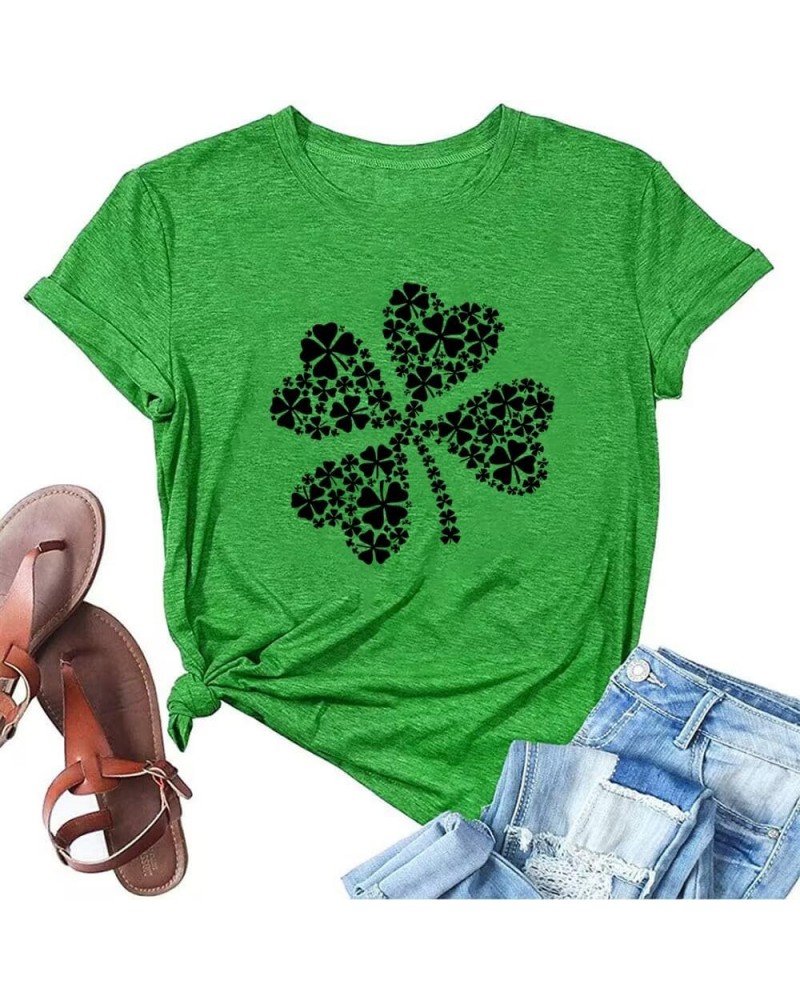 St. Patrick's Day Shirts for Women Lucky Green Shamrock Funny Cute Graphic Tee Tops Irish Gifts Green-bk Logo $11.25 Activewear